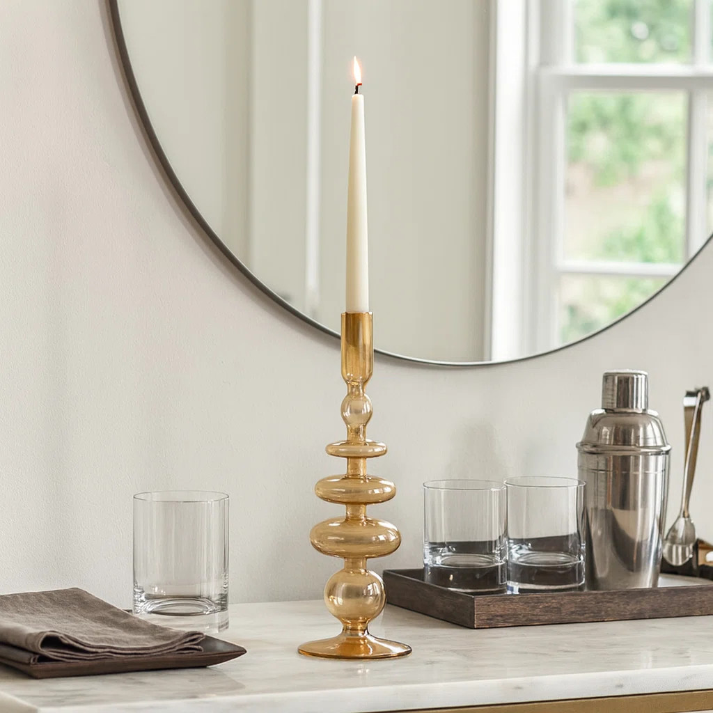 Sculptural Glass Candle Holder with Rounded Accent Base - Modern Tabletop Candle Holder for Coffe... | Wayfair North America