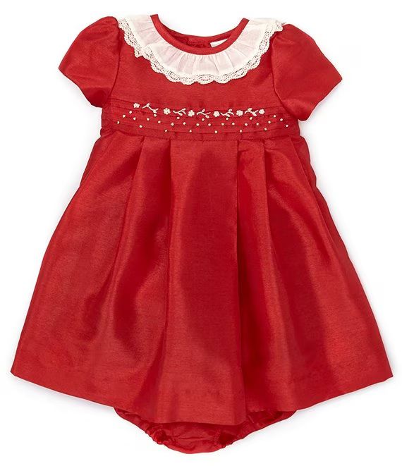 Baby Girl 3-24 Months Ruffle Neck Short Sleeve Taffeta Dress | Dillard's