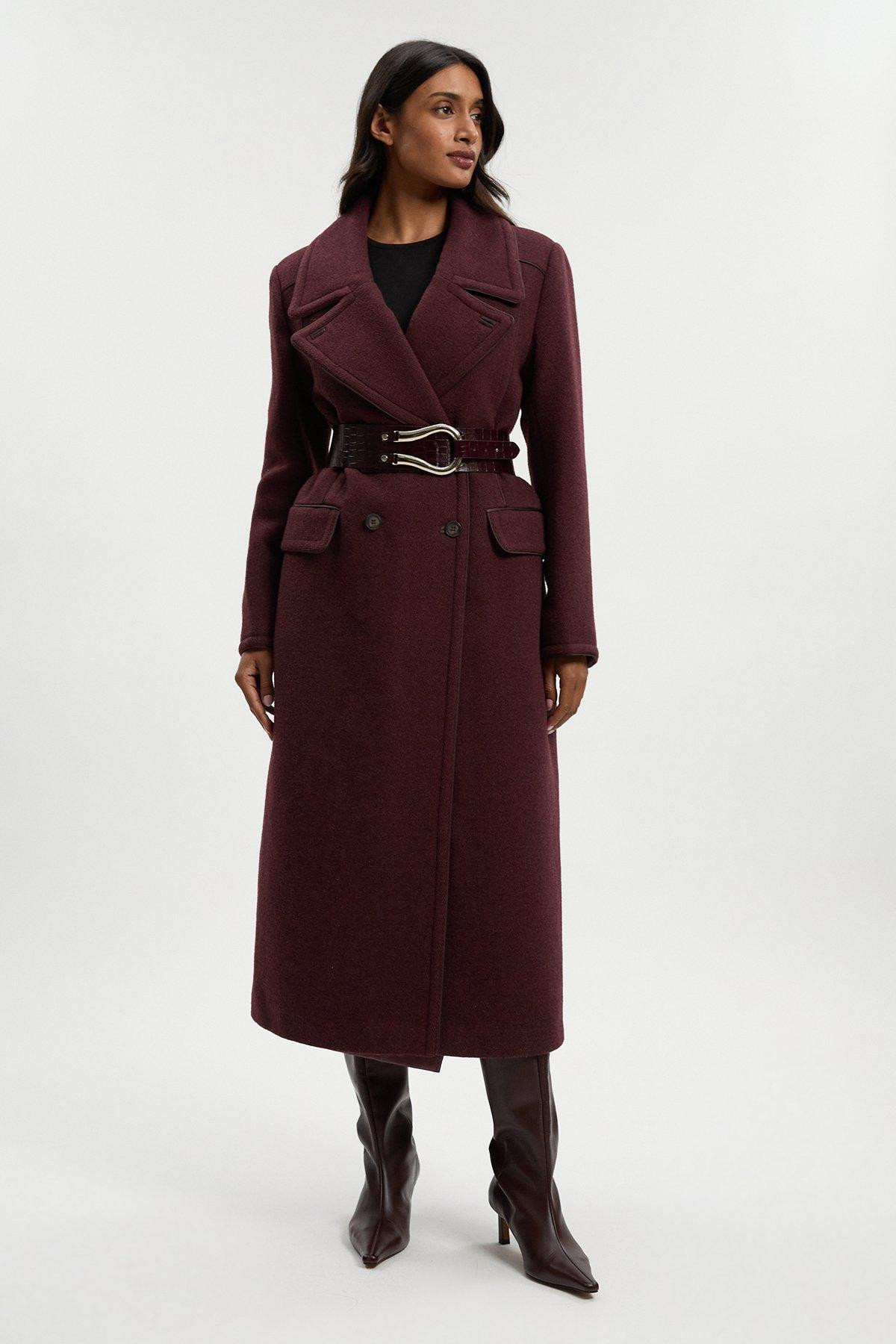 Wool Hybrid Double Breasted Tailored Midi Coat With Removable Padded Lining | Karen Millen US