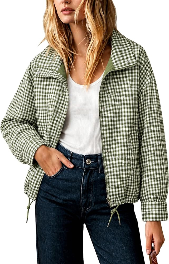 Xiaoxuemeng Womens Plaid Jacket Casual Lightweight Lapel Collar Trench Coat | Amazon (US)