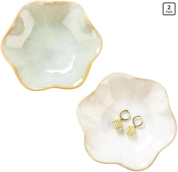 2PCS Lotus Leaf Shape Ring Holder Dish, Small Key Bowl, Ceramic Trinket Tray Jewelry Dish Organiz... | Amazon (US)