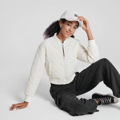 Women's Quilted Bomber Jacket - Wild Fable™ Cream 1X | Target