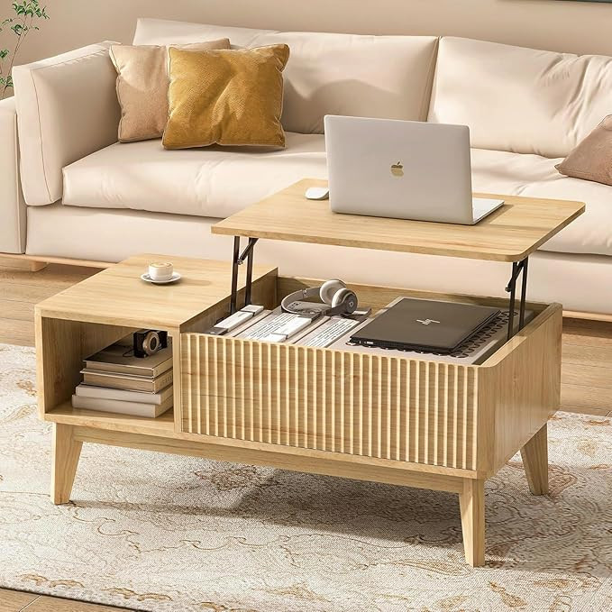 LYNCOHOME Fluted Lift Top Coffee Table with Storage, Modern Coffee Table for Living Room, Home Of... | Amazon (US)