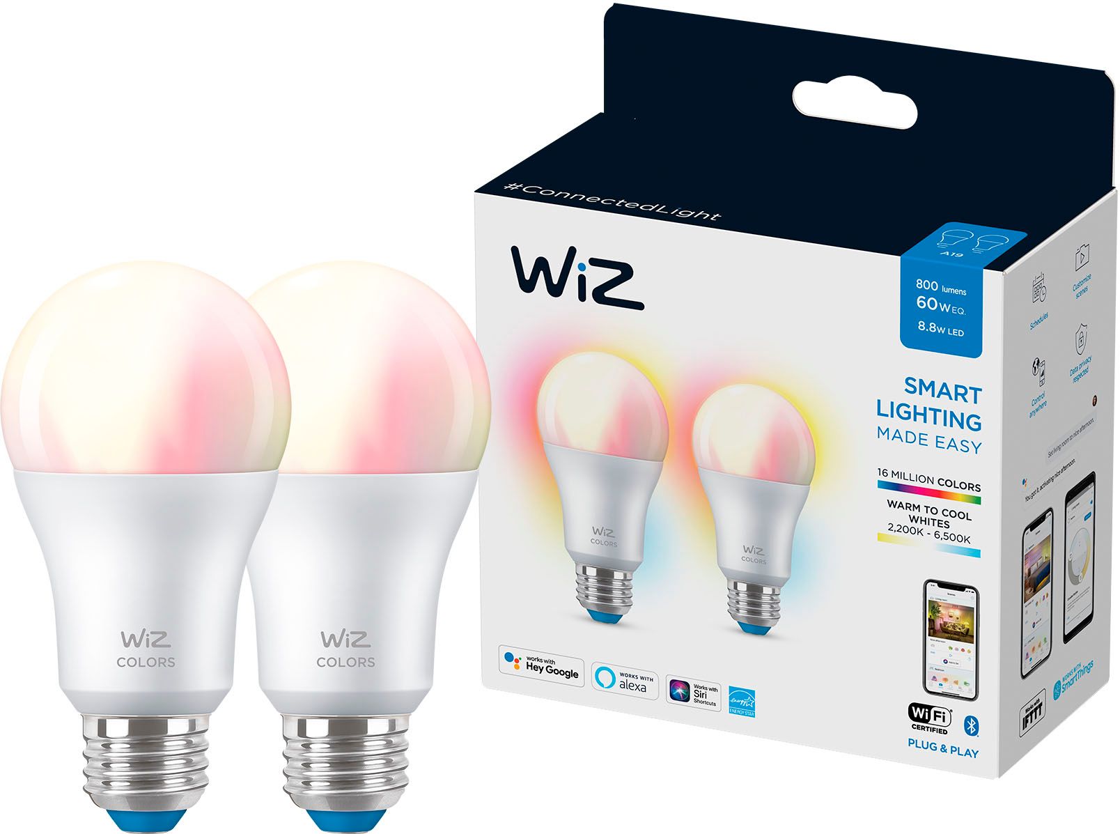 WiZ A19 Smart Bulb (2-Pack) Color and Tunable White 603639 - Best Buy | Best Buy U.S.