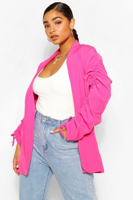 Plus Ruched Sleeve Longline Blazer | Boohoo.com (US & CA)