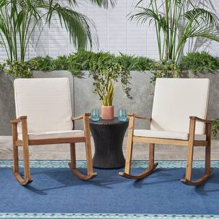 Noble House Candel Teak Brown Wood Outdoor Rocking Chair with Cream Cushions (2-Pack)-67225 - The... | The Home Depot