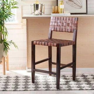 SAFAVIEH 24- Inch Paxton Woven Leather Counter stool -Cognac / Walnut - 18"w x 20"d x 36" h | Bed Bath & Beyond