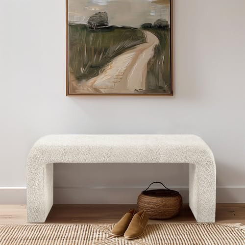 INK+IVY Steve Entryway Accent Bench Padded, Cozy Plush Boucle Upholstered Bench for Living Room, Modern Curved Corner Compact Bed End Bench for Bedroom, Indoor Seating, Fully Assembled, 42" W Cream | Amazon (US)