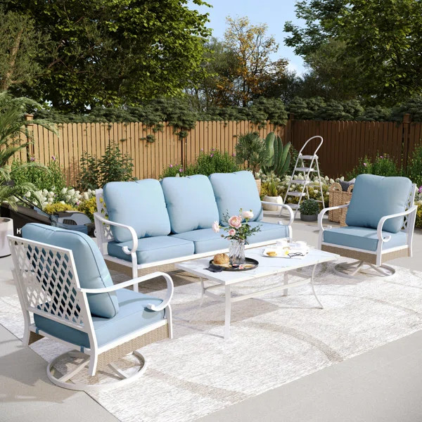 5 Person Outdoor Conversation Set with Swivel Lounge Chairs & Blue, Beige, Gray Cushion Options | Wayfair North America