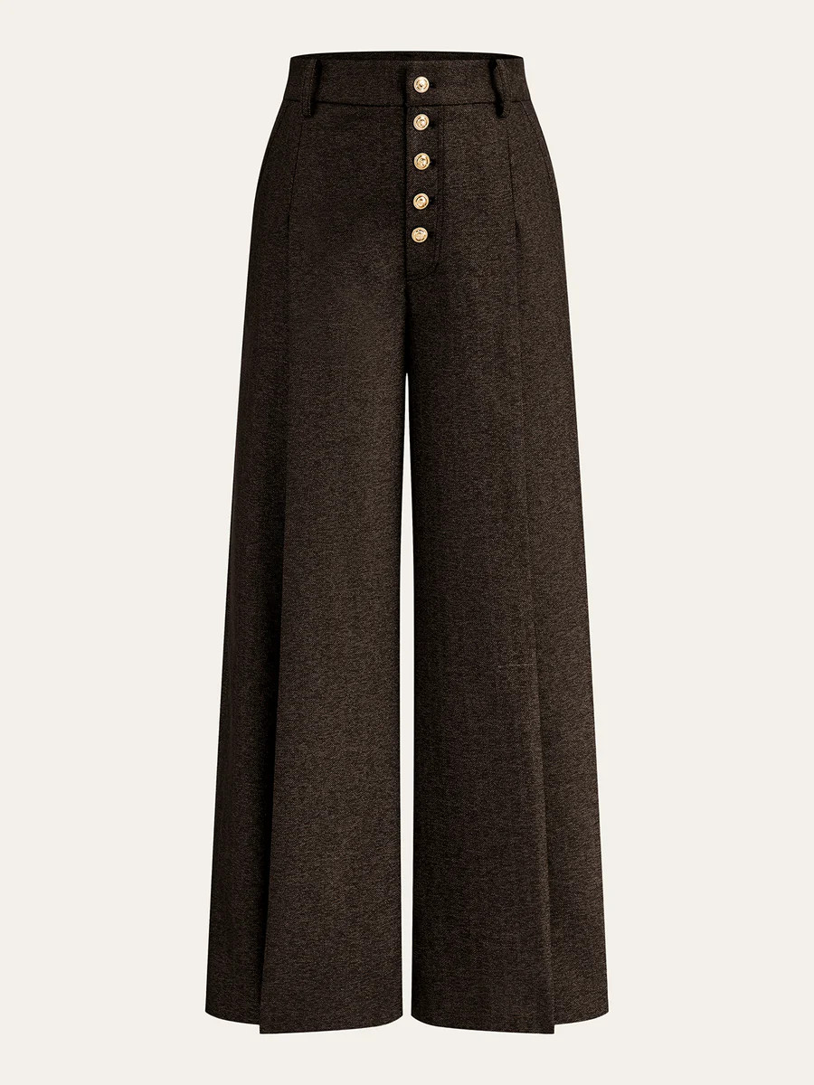 High-Waisted Button-Front Wide-Leg Pants | Commense