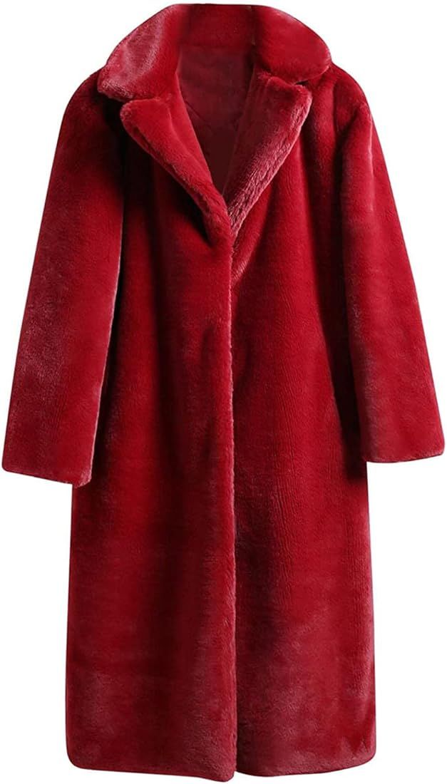 SHOPESSA Fleece Overcoat Women Turn Down Collar Outerwear Warm Faux Fur Coat Jacket Long Sleeve F... | Amazon (US)