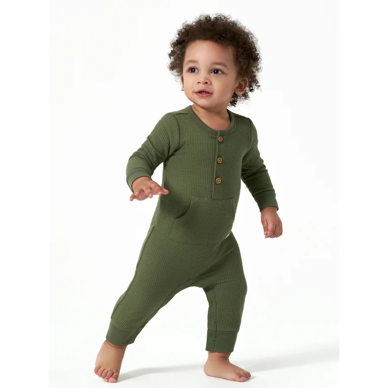 Modern Moments by Gerber Baby Boy Waffle Long Sleeve Romper, Sizes 0/3-24 Months | Walmart (US)