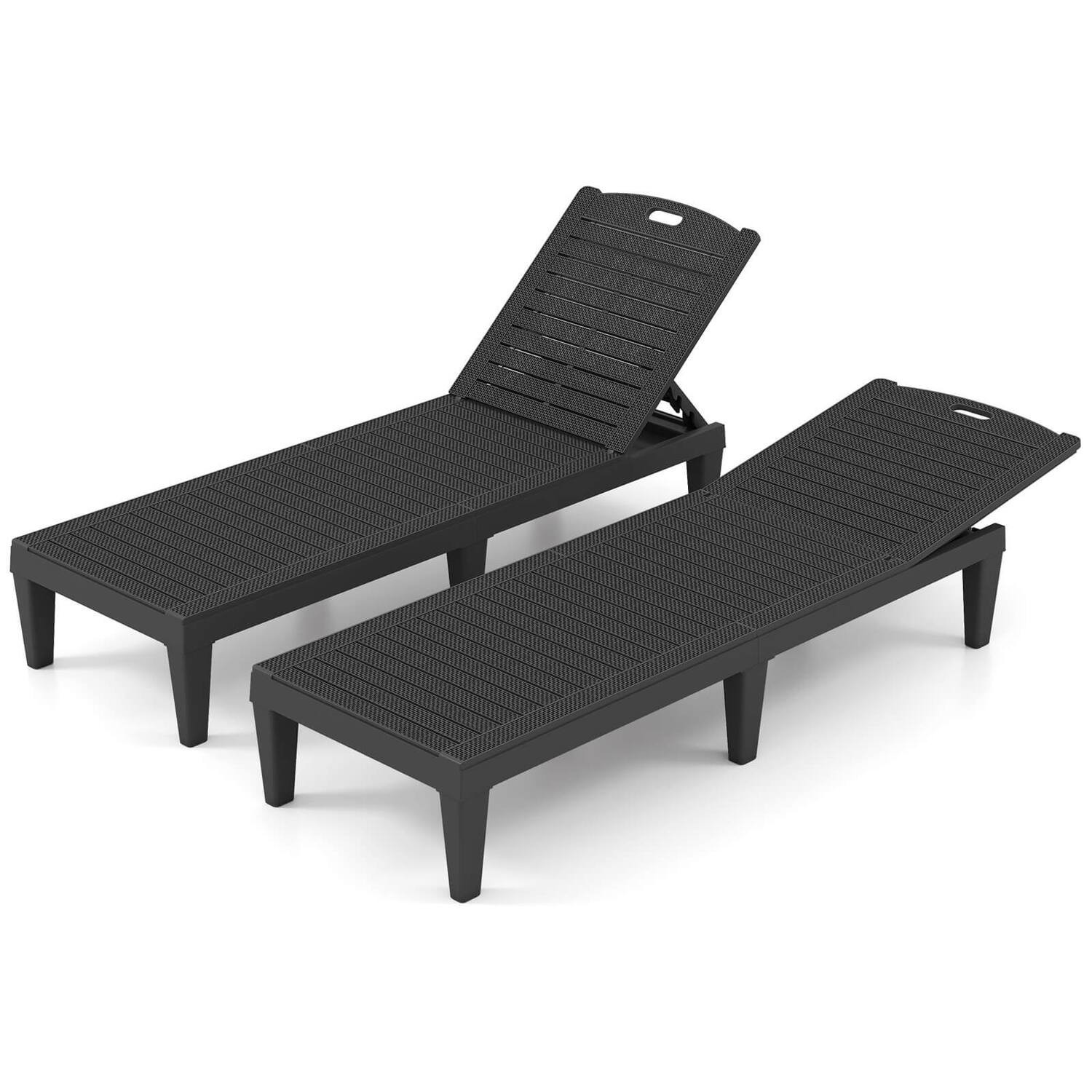 Costway - Chaise Lounge Chairs Set of 2 with 5-Position Adjustable Backrests Easy Assembly - Black | Best Buy U.S.