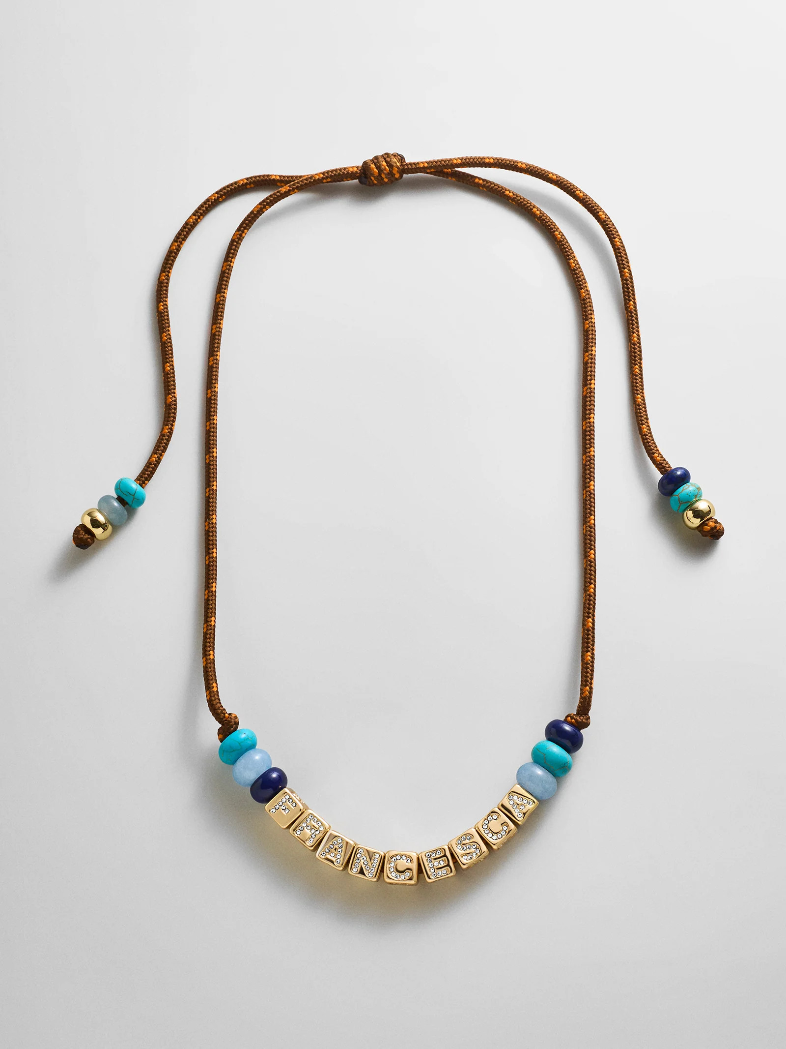 Custom Block Letter Semi-Precious Paracord Necklace - Brown | BaubleBar