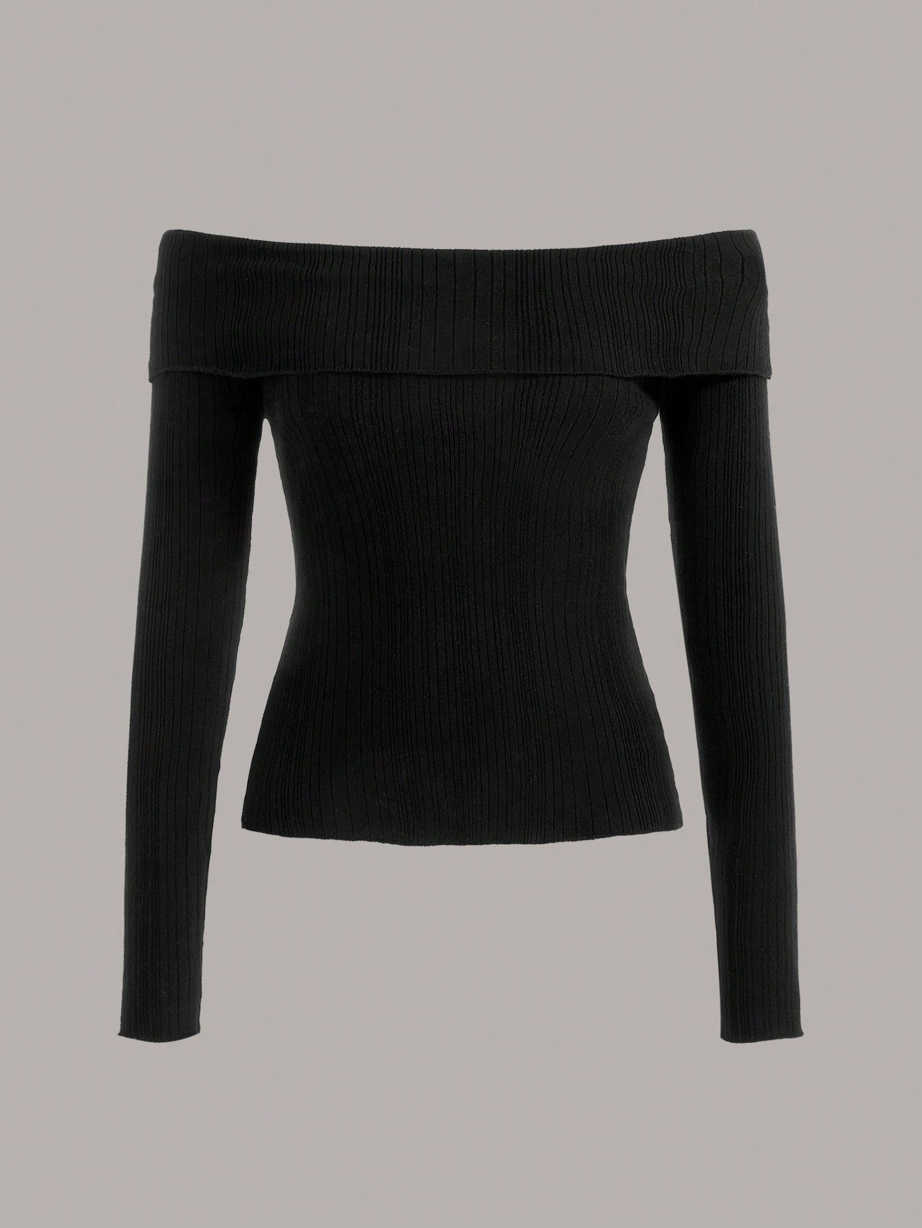 Solid Off Shoulder Ribbed Knit Sweater | SHEIN