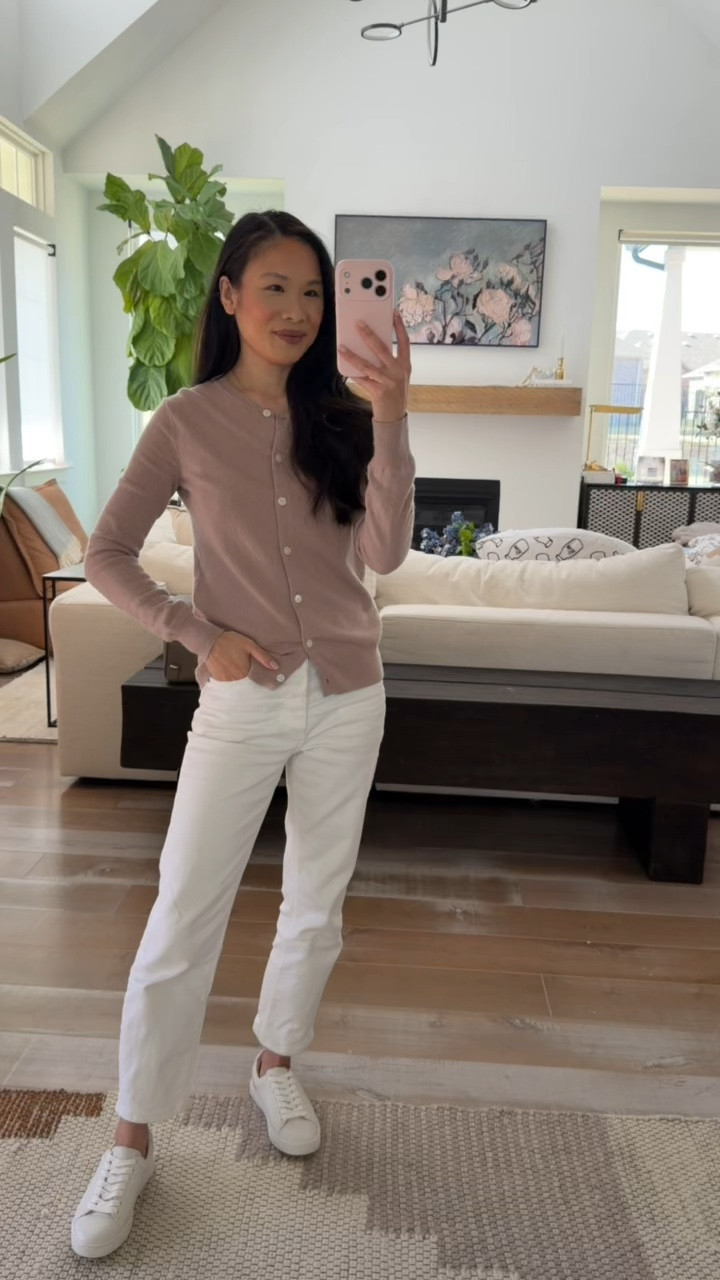 Spring outfit with white denim Jeans, easy classic cardigan and white leather sneakers I love! Sneakers are on sale for 33% off  

#LTKSaleAlert #LTKSeasonal #LTKootd