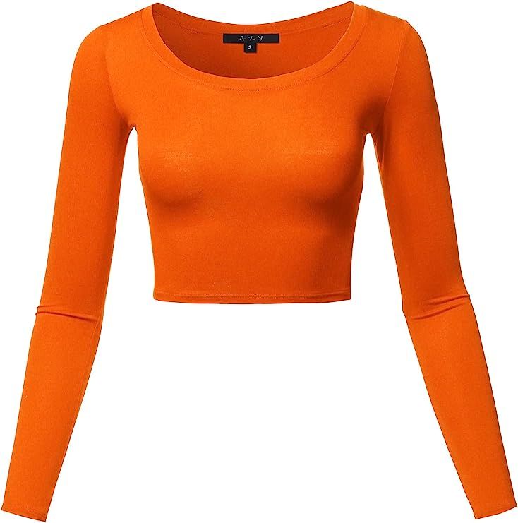 Women's Basic Solid Stretchable Scoop Neck Long Sleeve Crop Top | Amazon (US)