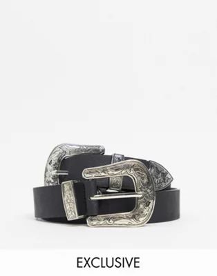 My Accessories London Exclusive western double buckle blazer belt in black | ASOS (Global)
