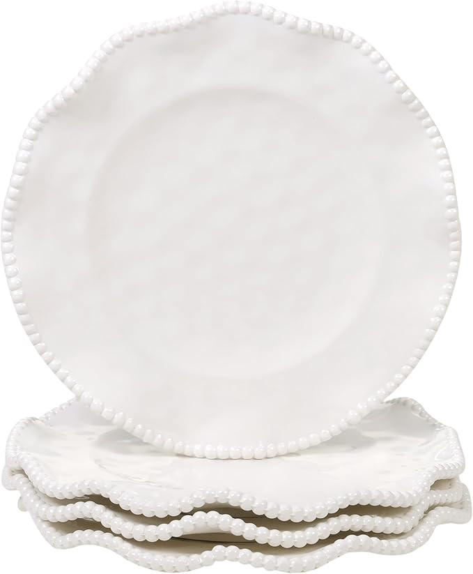 Perlette Cream Beaded Salad Plates - Set of 4, 9" Chic Melamine Dinnerware, Unbreakable & Elegant... | Amazon (US)
