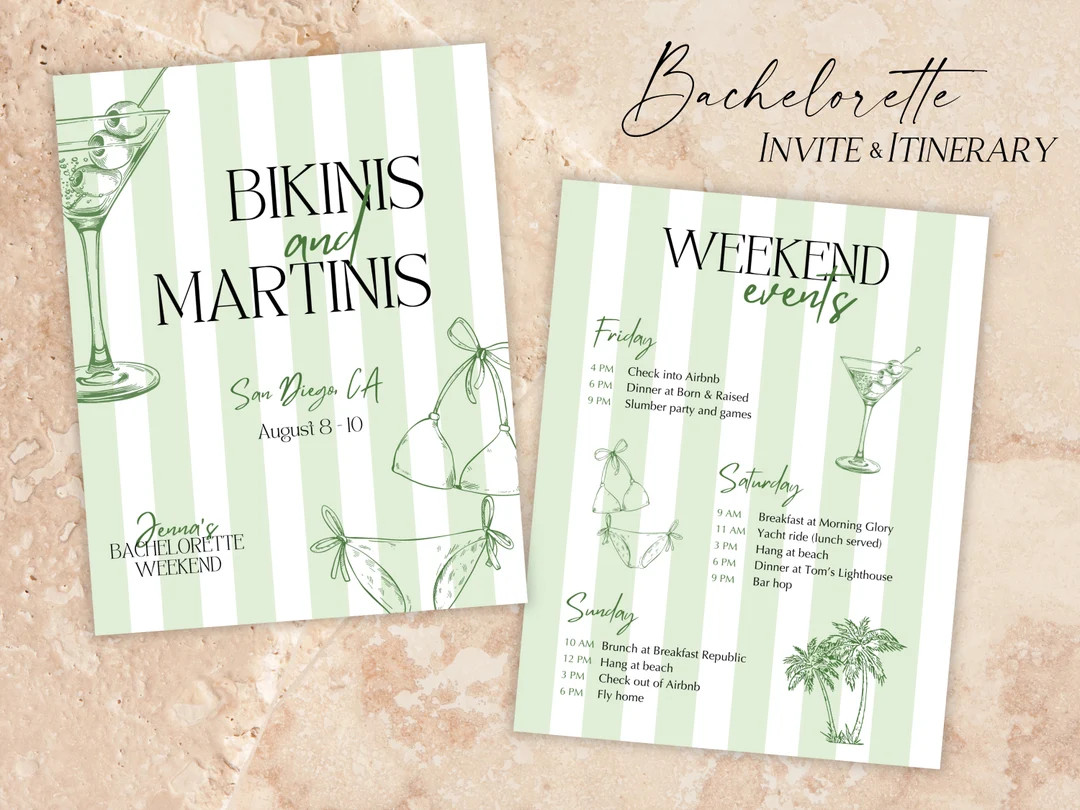 Bikinis and Martinis Bachelorette Itinerary, Beach Bachelorette, Pool Bachelorette, Bach Weekend ... | Etsy (US)