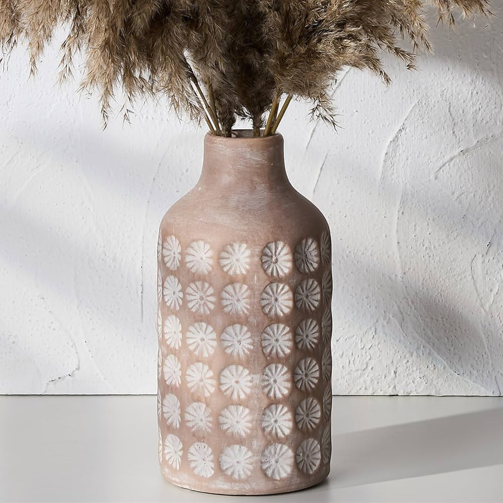 LUKA Ceramic Rustic Farmhouse Vase,10 inch Terracotta Vase,Pottery Decorative Flower Vase for Hom... | Amazon (US)