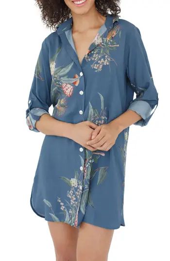 Women's Plum Pretty Sugar Floral Nightshirt, Size X-Small/Small - Blue/green | Nordstrom