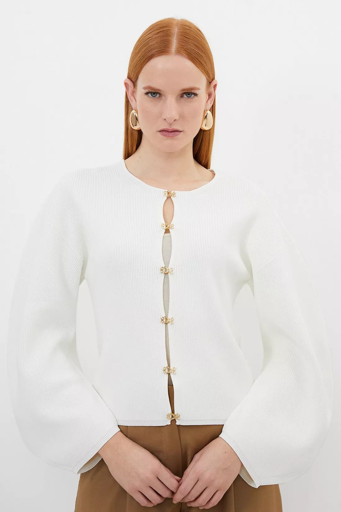 Rib Knit Rounded Sleeve Hook & Eye Detail Cardigan | Debenhams UK