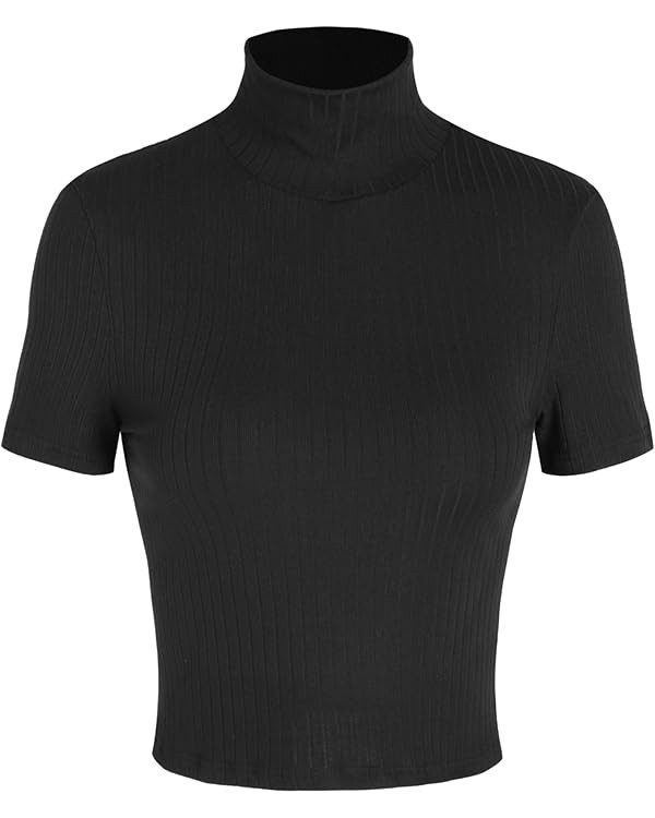 CIDER Rib High Neck Solid Short Sleeve Tee | Amazon (US)