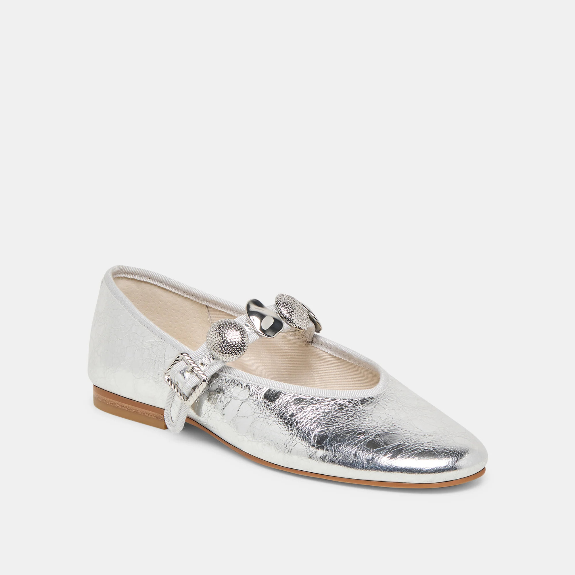 Relan Ballet Flats Silver Distressed Leather | DolceVita.com