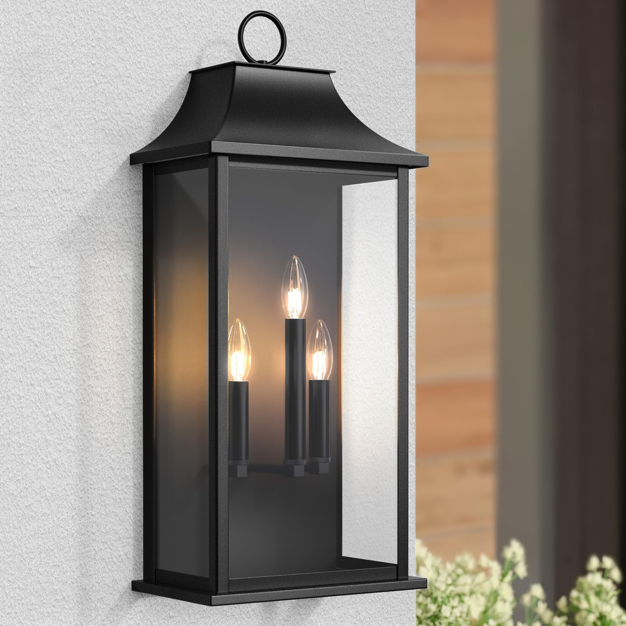 Dusk to Dawn Outdoor Wall Lights, 25.3" Large Outdoor Lights, 3-Light Black Porch Light Fixture, ... | Amazon (US)
