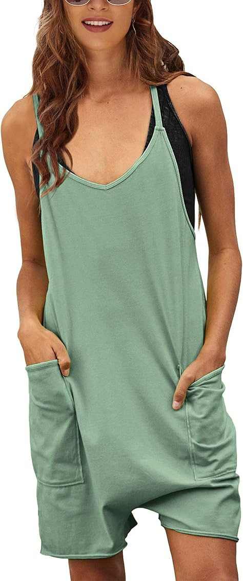 SeekMe Overall Shorts for Women Summer Casual Sleeveless Rompers Loose Short Jumpsuits with Pocke... | Amazon (US)