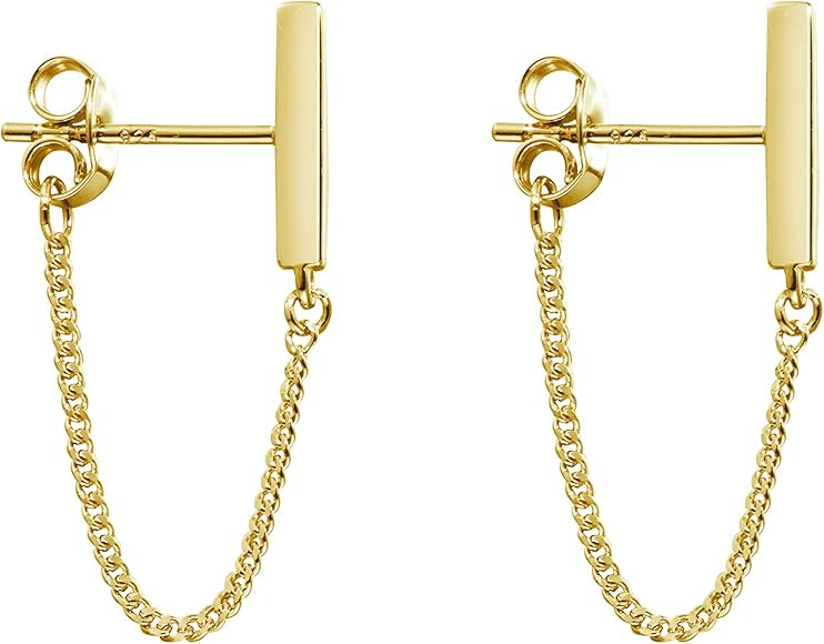 Chain Earrings Dainty Earrings Minimalist Hypoallergenic Earrings for Women Sensitive Ears Gold S... | Amazon (US)