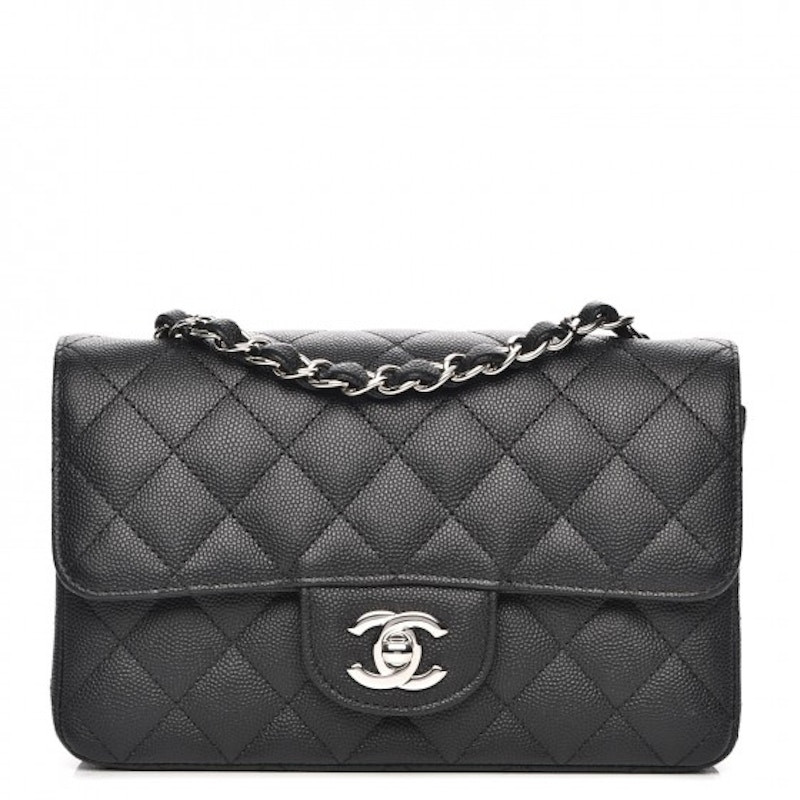 Women's Chanel Rectangular Flap Quilted Caviar Silvertone Mini in Black | StockX