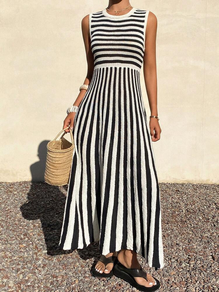 DAZY Women's Casual Colorblock Striped Sleeveless Knit Dress, Summer,Wedding Guest Dress Women Maxi Dress | SHEIN