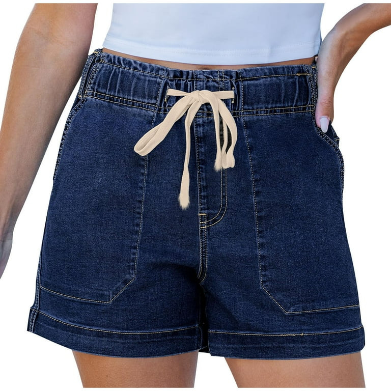 Baagy Jean Shorts for Women High Waisted Pull On Drawstring Elastic Waist Trendy Stretchy Denim J... | Walmart (US)