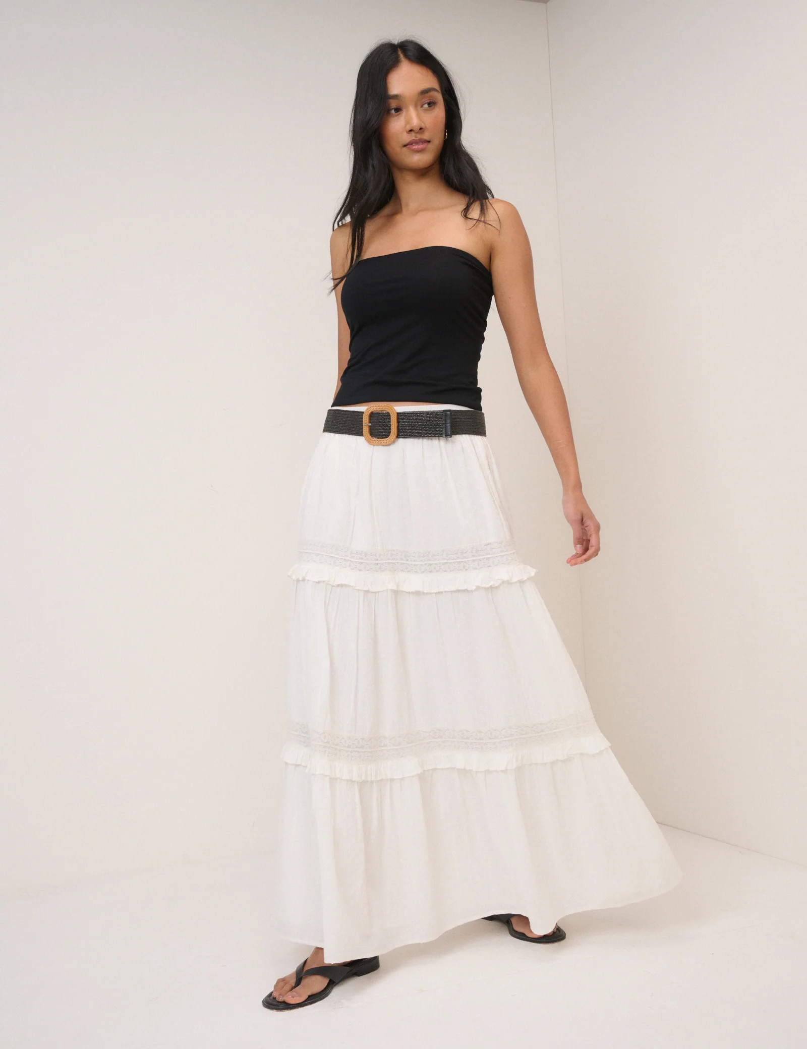 White Tiered Midi Skirt | Nobody's Child