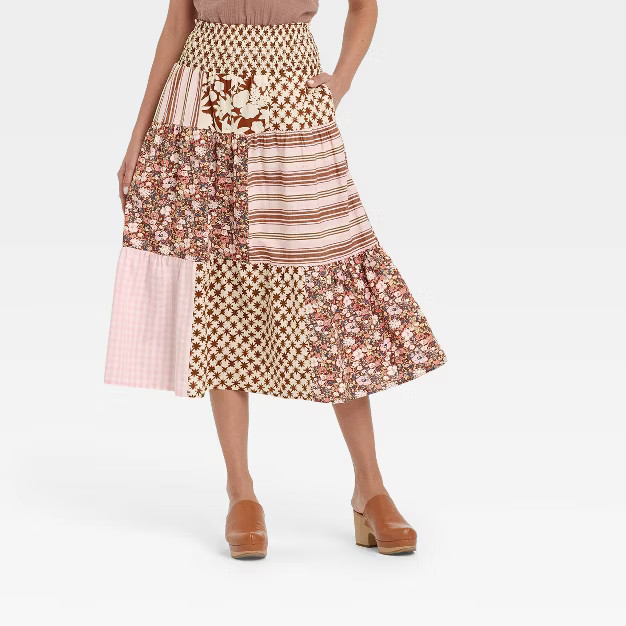 Women's High-Rise Tiered Midi A-Line Skirt - Universal Thread™ Patchwork | Target