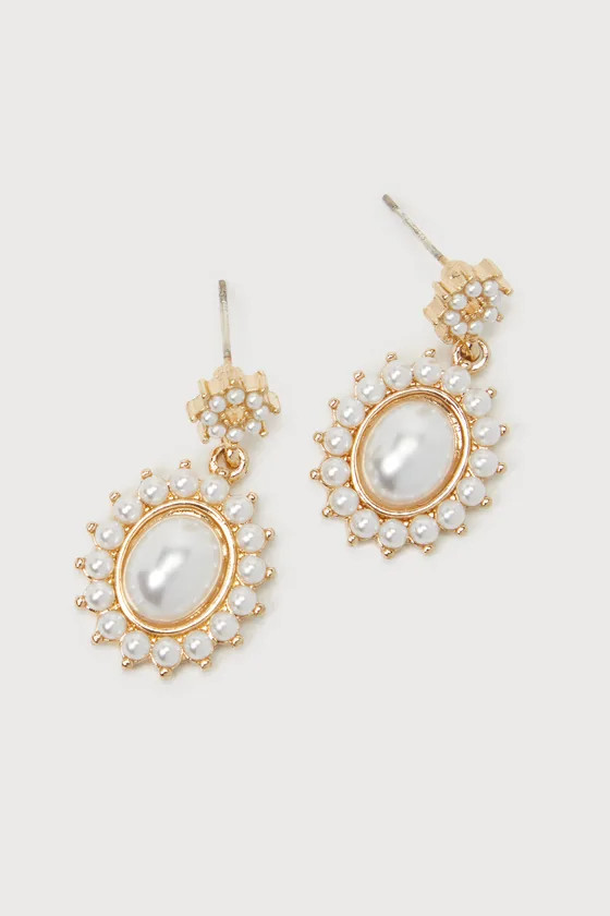 Perfectly Radiant Gold Pearl Medallion Drop Earrings | Lulus
