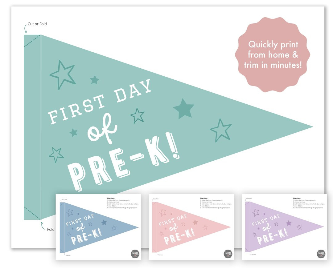 First Day of Pre-k Photo Props, Back to School Pre-k, Pre-k Printables, First Day Pennant Flag, P... | Etsy (US)