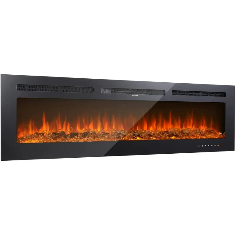 Arlopu 60'' Electric Fireplace, Wall Mounted / Recessed Fireplace Heater with Remote Control, Tim... | Walmart (US)