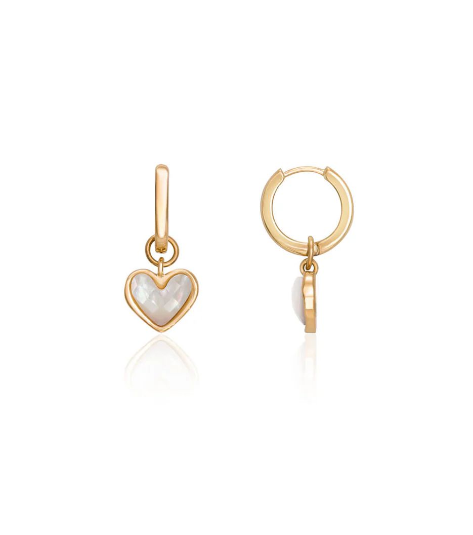 White Quartz Heart Huggie Earrings (Gold) | Abbott Lyon