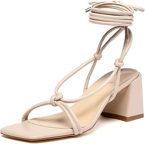 vivianly Women's Lace Up Chunky Heel Sandals Strappy Straps Ankle Wrap Heels | Amazon (US)
