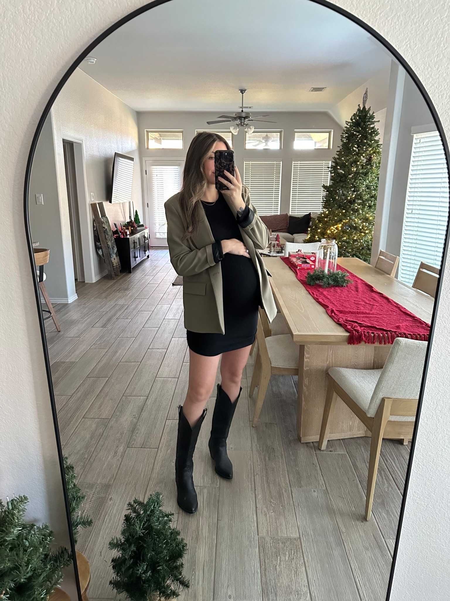Dress: medium
Blazer: small (similar linked)
Boots: TTS