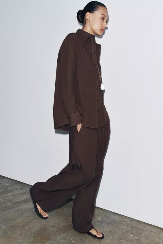 ZW COLLECTION WIDE-LEG POPLIN TROUSERS | Zara UK