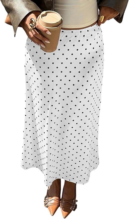 Floerns Women's Elegant Polka Dots Low Rise Maxi Skirts Satin Silk Vintage Flowy Skirts White Sma... | Amazon (US)