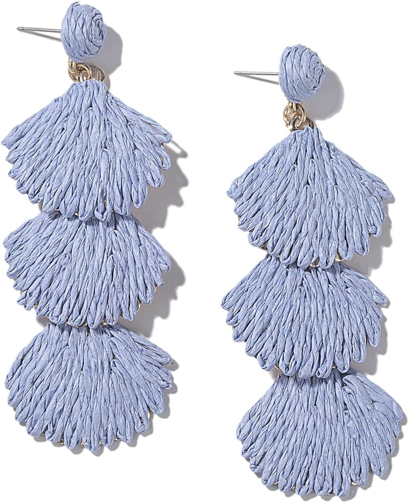 Boho Raffia Earrings Starfish Shell Seashell Dangle Drop Earrings Cute Statemnet Trendy Jewelry S... | Amazon (US)