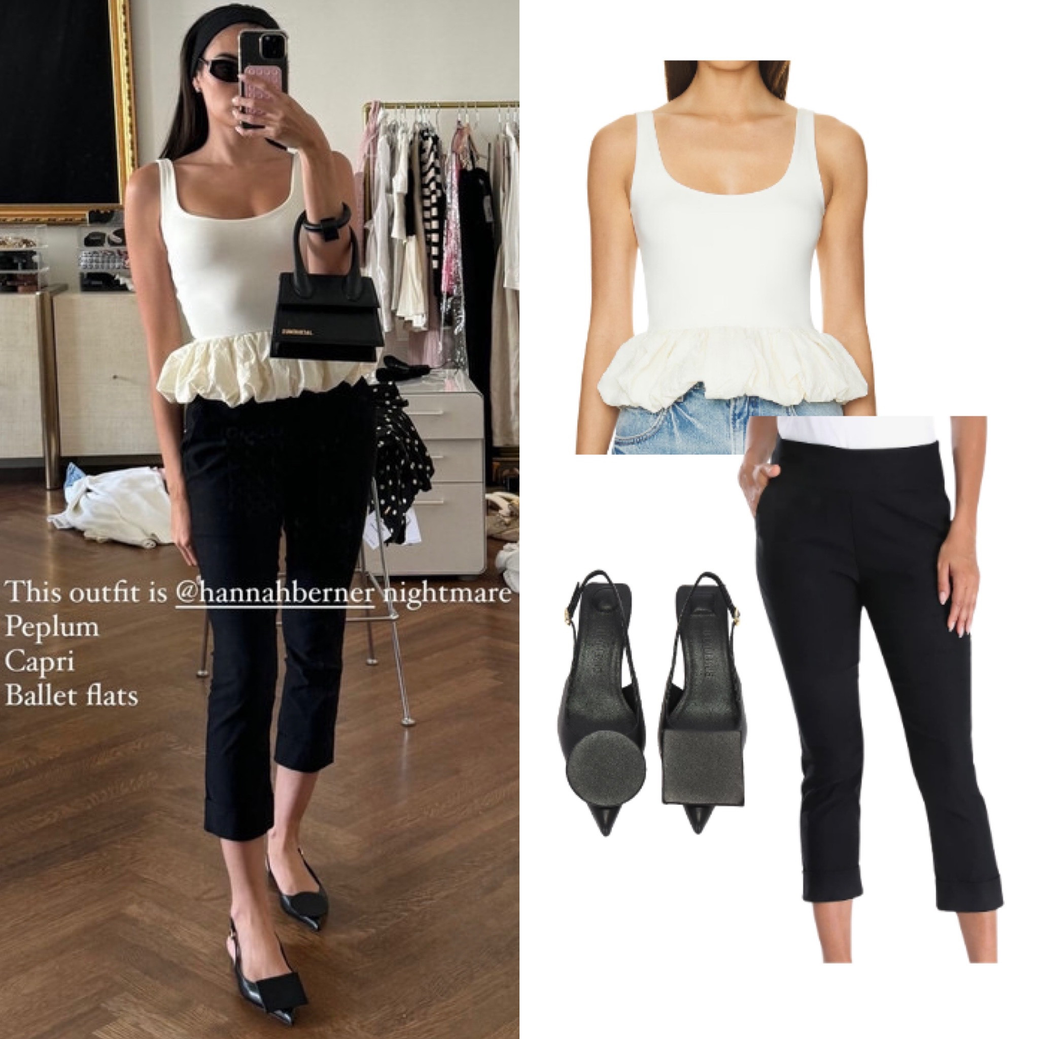 Paige DeSorbo’s White Peplum Top + Black Capris 📸 + Info= @paige_desorbo 