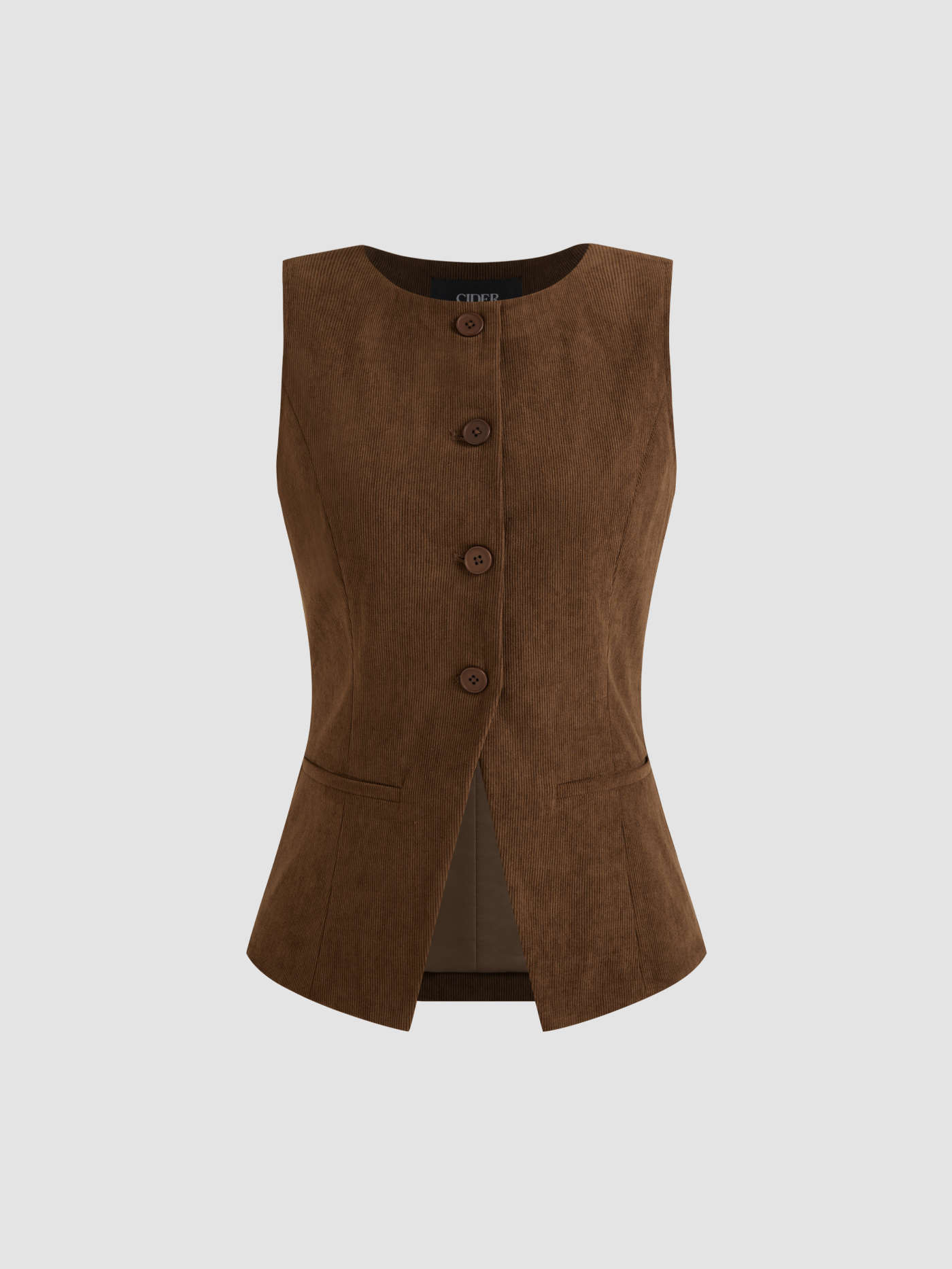 Corduroy Round Neckline Solid Button Blazer Vest | Cider
