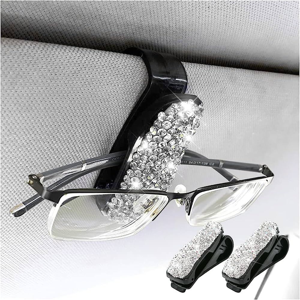 Moly Magnolia 2 PCS Glasses Holders for Car Sun Visor, Fashion Bling Crystal Rhinestones Car Eyeg... | Amazon (US)