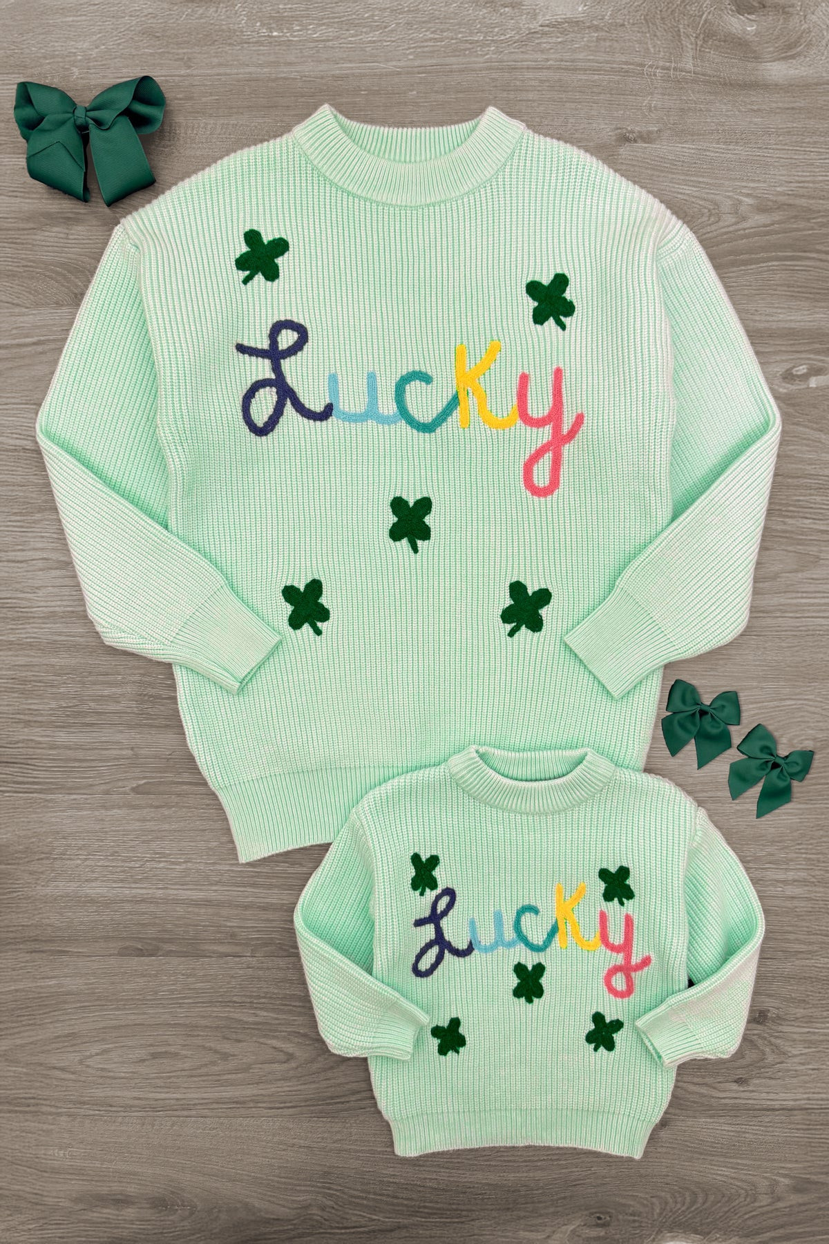 Mom & Me - "Lucky" Mint Knit Sweater | Sparkle In Pink